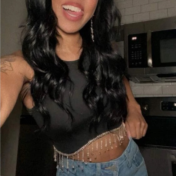 Pink / black / white Rhinestone Fringe Hem Tank Top - Picture 11 of 13